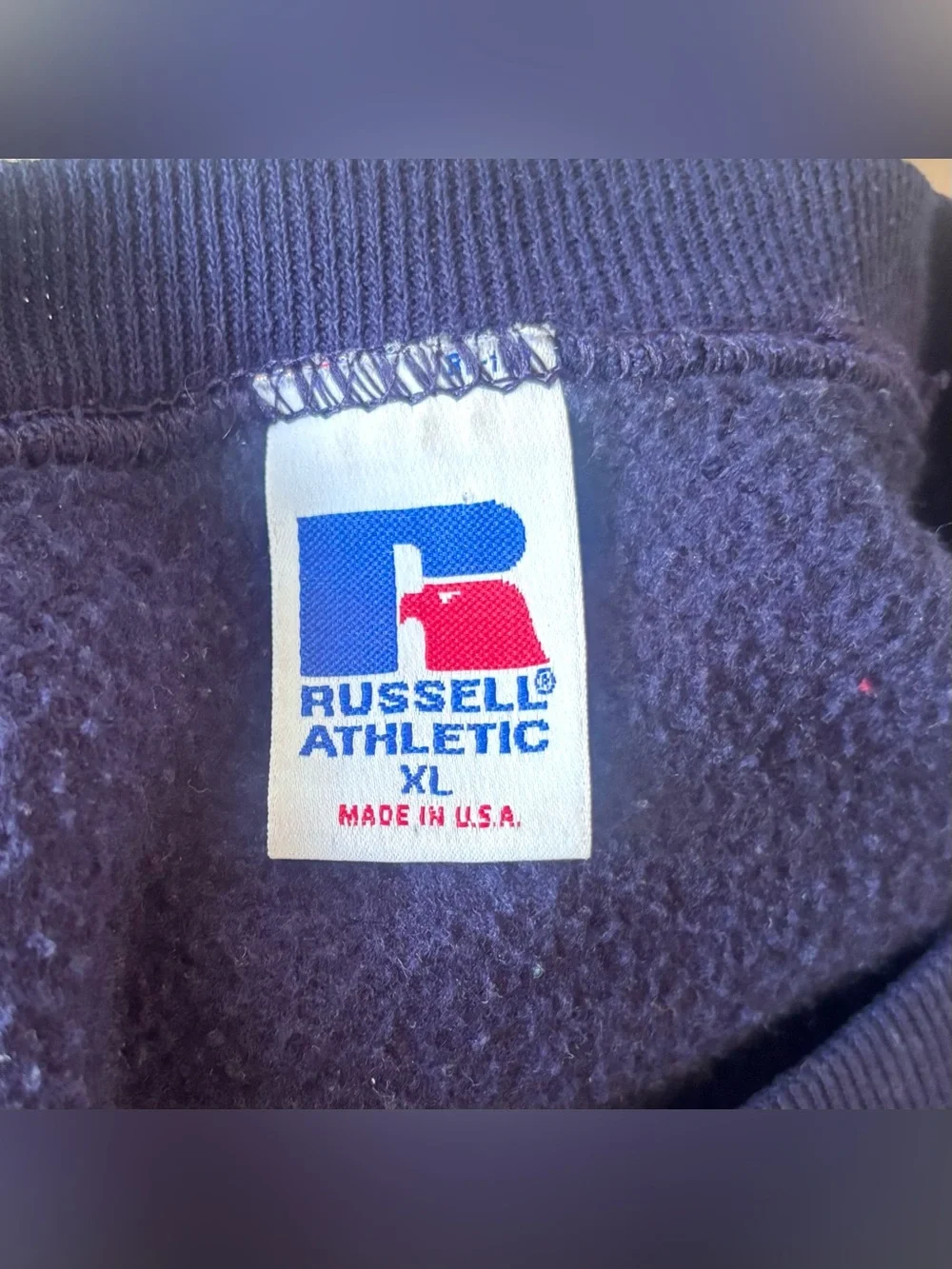 Vintage 90s Russell Athletic Sweatshirt XL Navy Blue V Stitch Blank Made In USA